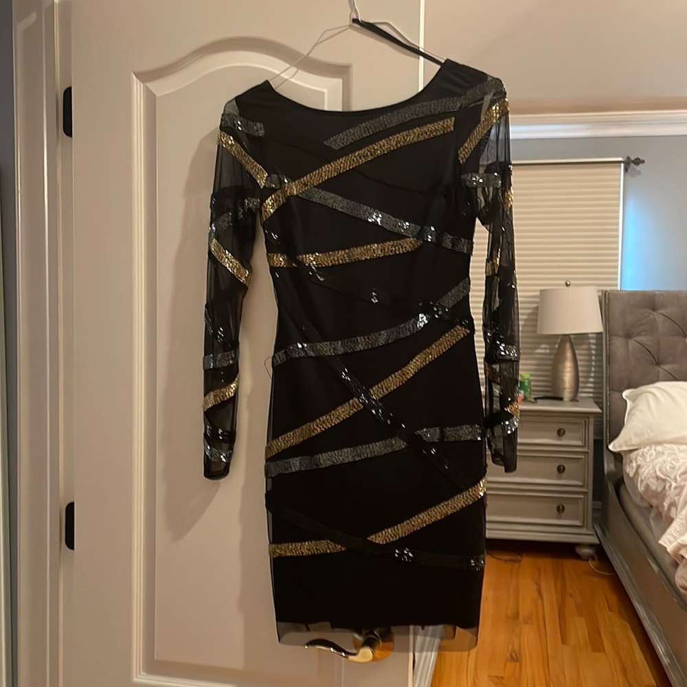 Body Con Dress with beading and mesh overlay